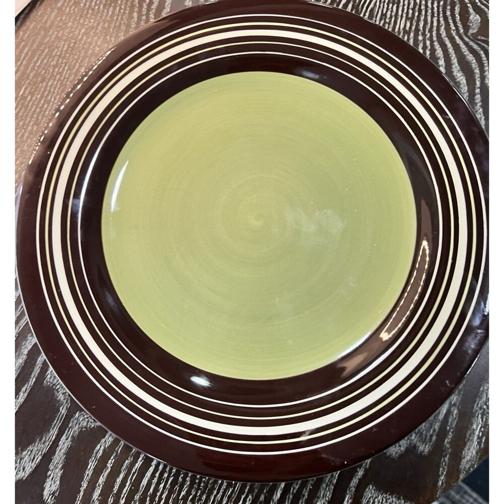 Laurie Gates CAFE MOCHA Green Yellow Brown 12” Dinner Chop Plate charger